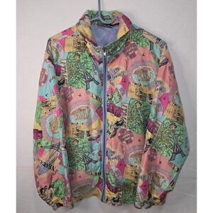 Vintage Mureli Silk Travel Print Bomber Jacket 90s Pastel Map Zip Up Medium